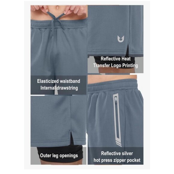 NORTHYARD Men's Size 2XL Blue Athletic Running Shorts Pockets Quick Dry - Picture 3 of 6